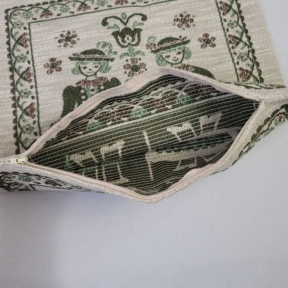 Vtg Folk Art Theme Woven Fabric Pillow Sham Cover - Picture 5 of 11